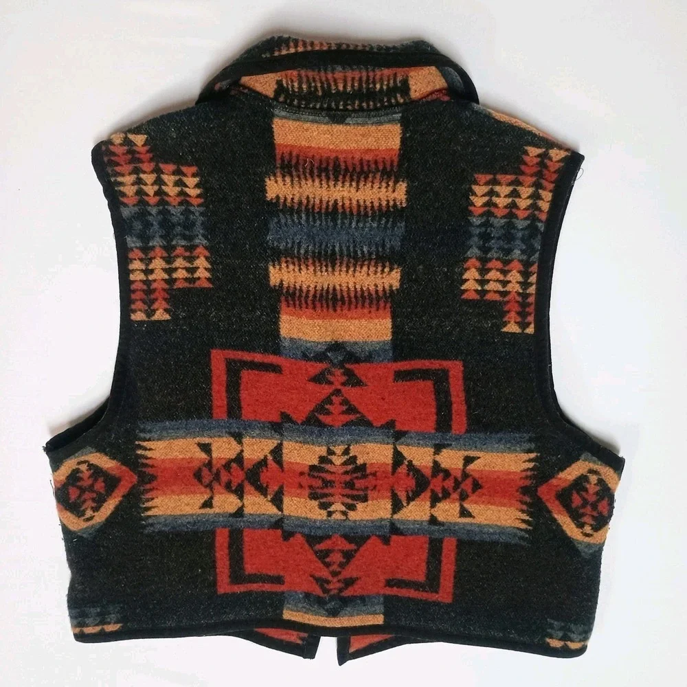 Vtg IVY Wool Blend Aztec Country Western Red Gold Vest Large - Picture 6 of 7